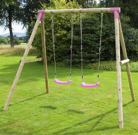 Rebo Kids Wooden Garden Swing Set Childrens Swings - Venus Pink ...