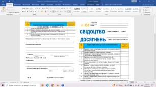 Свідоцтво досягнень 1 клас