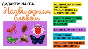 Дидактична гра "Назви одним словом" (д.г. для дітей розвиток мислення, узагальнення)