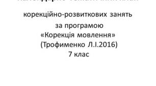 Календарно-тематичний план за програмою "Корекція мовлення"