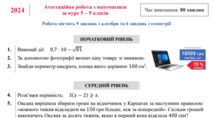 9 клас - Підсумкова контрольна робота з математики