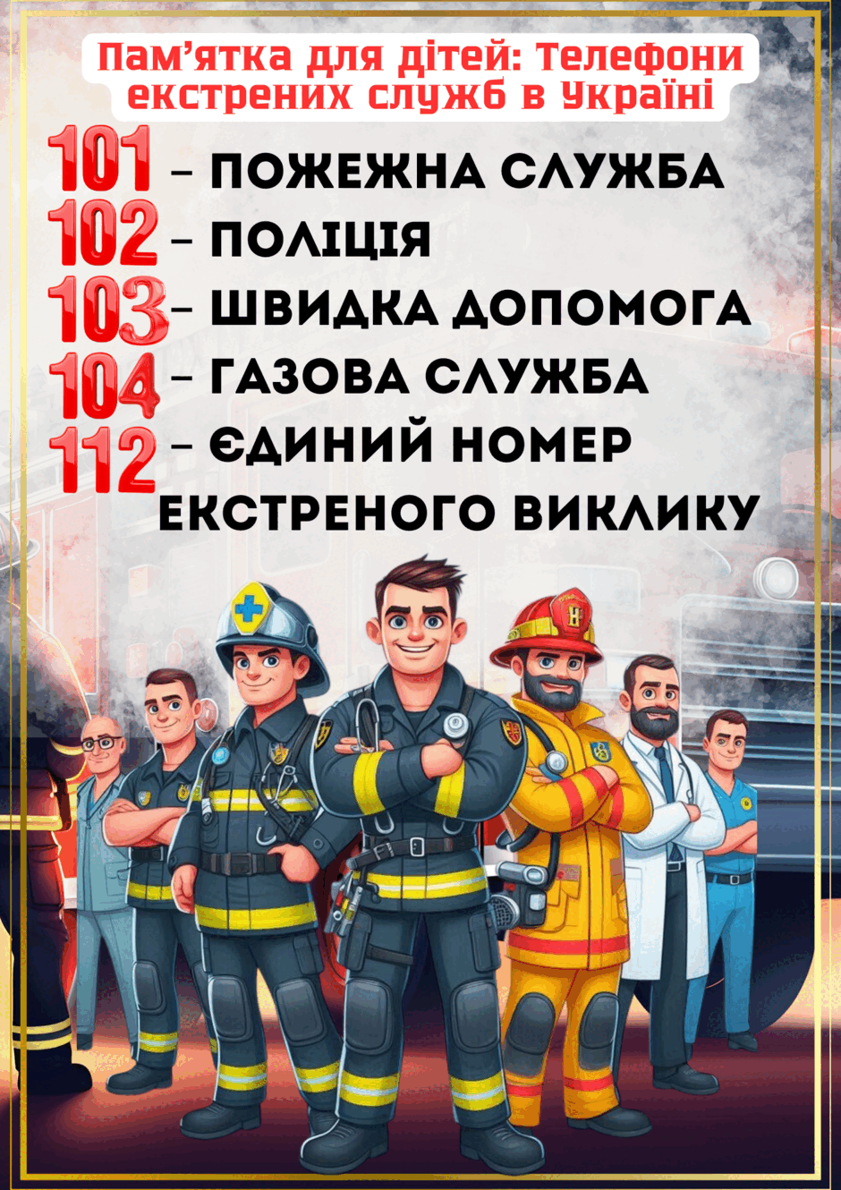 Пам'ятка для дітей: Телефони екстрених служб в Україні | Ілюстрації. Різне