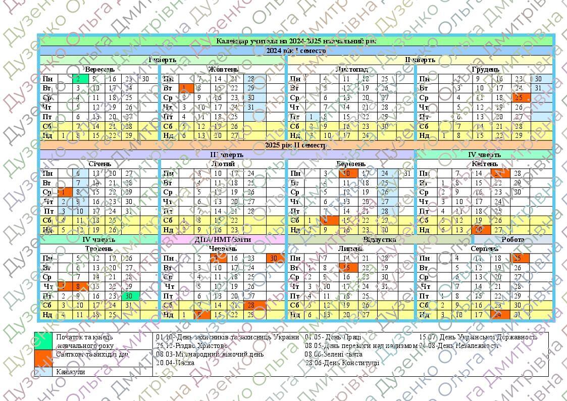 Календар вчителя на 20242025 навчальний рік у форматі Word з