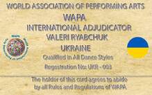  WORLD ASSOCIATION OF PERFORMING ARTS WAPA INTERNATIONAL ADJUDICATOR VALERI RYABCHUK UKRAINE