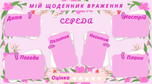 ТИЖДЕНЬ. Мій щоденник враження на кожен день тижня. Для фіксації приємних спогадів і не тільки... (літній фон)