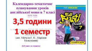 КТП уроків англійської мови в 7 класі НУШ  1 семестр (3,5 години) Мітчелл