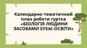 Календарно-тематичний план роботи гуртка  «БІОЛОГІЯ ЛЮДИНИ ЗАСОБАМИ STEM-ОСВІТИ»