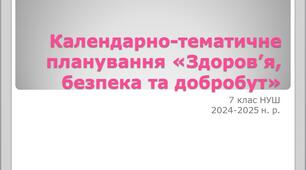7 клас НУШ Календарно-тематичне планування уроків "Здоров'я, безпека та добробут"