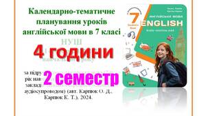 КТП уроків англійської мови в 7 класі НУШ  2 семестр (4 години) Карпюк