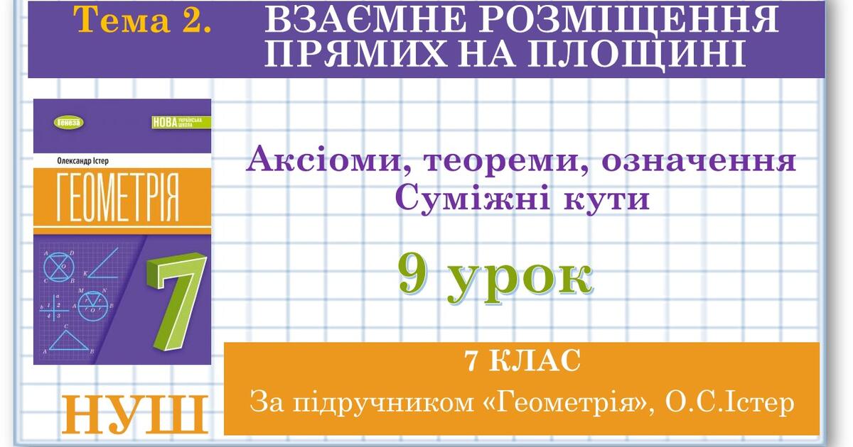7 клас. Геометрія. Урок №9.Аксіоми, теореми, означення Суміжні кути ...