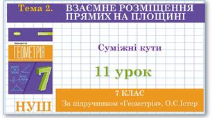 7 клас. Геометрія. Урок №11. Суміжні кути