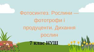 Фотосинтез. Рослини — фототрофи і продуценти. Дихання рослин. НУШ