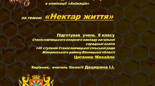 Всеукраїнський юнацький фестиваль  «В об'єктиві натураліста – 2024  року» в номінації «Анімація»   за темою  «Нектар життя»