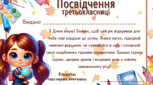 Посвідчення + медаль третьокласника/третьокласниці