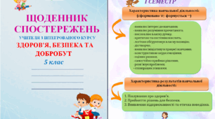 Щоденник спостережень з інтегрованого курсу Здоров'я, безпека та добробут для 5 класу НУШ на весь навчальний рік + Характеристика результатів навчальної діяльності