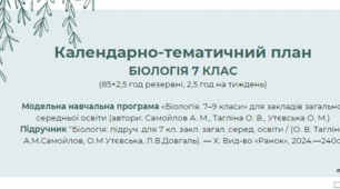 Календарно-тематичне планування Біологія 7 клас НУШ І семестр  (Модельна навчальна програма «Біологія. 7–9 класи» (автори: Самойлов А. М., Тагліна О. В., Утєвська О. М.))