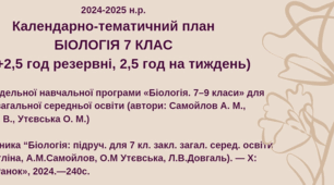 Спрощене робоче календарно-тематичне планування Біологія 7 клас 2024-2025 н.р. (НУШ) І семестр  (Модельна навчальна програма «Біологія. 7–9 класи» (автори: Самойлов А. М., Тагліна О. В., Утєвська О. М.))