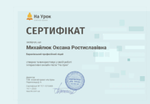  Сертифікація з функціоналу онлайн-тестів «На Урок» Сертифікат базового рівня