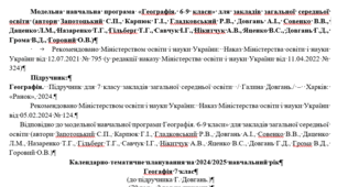 Календарно-тематичне планування на 2024/2025 навчальний рік Географія 7 клас (до підручника Г. Довгань.)  (70 год – 2 год на тиждень)