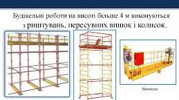Види риштувань та підмостків при виконанні робіт на висоті понад 4м.
