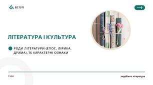 Література і культура. Роди літератури (епос, лірика, драма), їх характерні ознаки (зарубіжна література 8 клас)