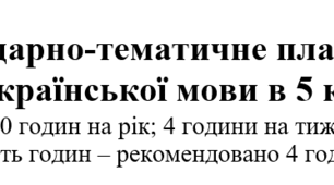 Календарно-тематичне планування. Українська мова 5 клас НУШ. 2024-2025 н.р.