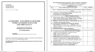 КАЛЕНДАРНО - ТЕМАТИЧНЕ ПЛАНУВАННЯ УРОКІВ ЗАРУБІЖНОЇ ЛІТЕРАТУРИ ДЛЯ УЧНЯ 8 КЛАСУ(індивідуальне навчання) 0,5 год/тиждень(16год) 2024 рік
