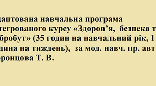 7 клас Адаптована навчальна програма   інтегрованого курсу «Здоров’я,  безпека та добробут» (35 годин на навчальний рік, 1 година на тиждень),  за мод. навч. пр. авт. Воронцова Т. В.