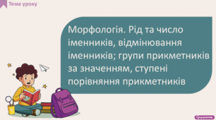 Морфологія. Рід та число іменників, відмінювання іменників; групи прикметників за значенням, ступені порівняння прикметників
