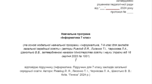 Навчальна програма ІНФОРМАТИКА 7 (НУШ) з календарним плануванням