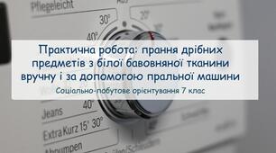 Презентація "Практична робота: прання дрібних предметів з бавовняної тканини вручну і за допомогою пральної машини" СПО 7 клас