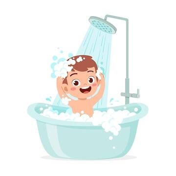 Premium Vector | Little kid take a bath in the bathtub