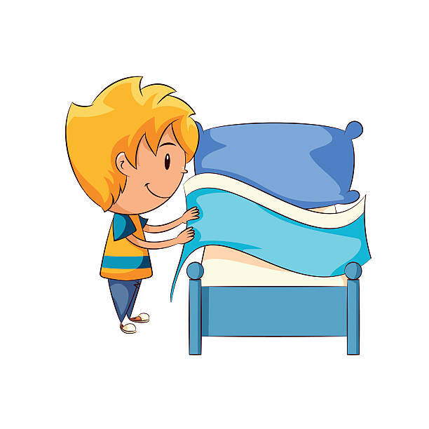 Kid Making The Bed Stock Illustration - Download Image Now - Bed - Furniture, Making, Child - iStock