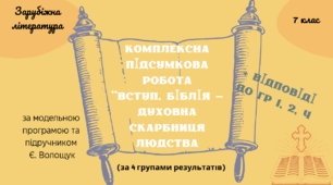 КОМПЛЕКСНА ПІДСУМКОВА РОБОТА (за 4 групами результатів) із зарубіжної літератури для 7 класу за розділом: "Вступ. Біблія - духовна скарбниця людства"
