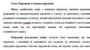План-конспект "Пароніми. Словник паронімів"