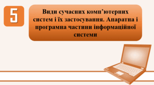 План-конспект уроку на тему: "Види сучасних комп’ютерних систем і їх застосування. Апаратна і програмна частини інформаційної системи."
