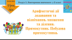 Урок математики 3 клас "Арифметичні дії. Прямокутник"