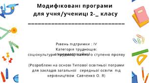 Модифікована програма  2 клас 4 рівень підтримки (з усіх предметів, окрім англійської мови)