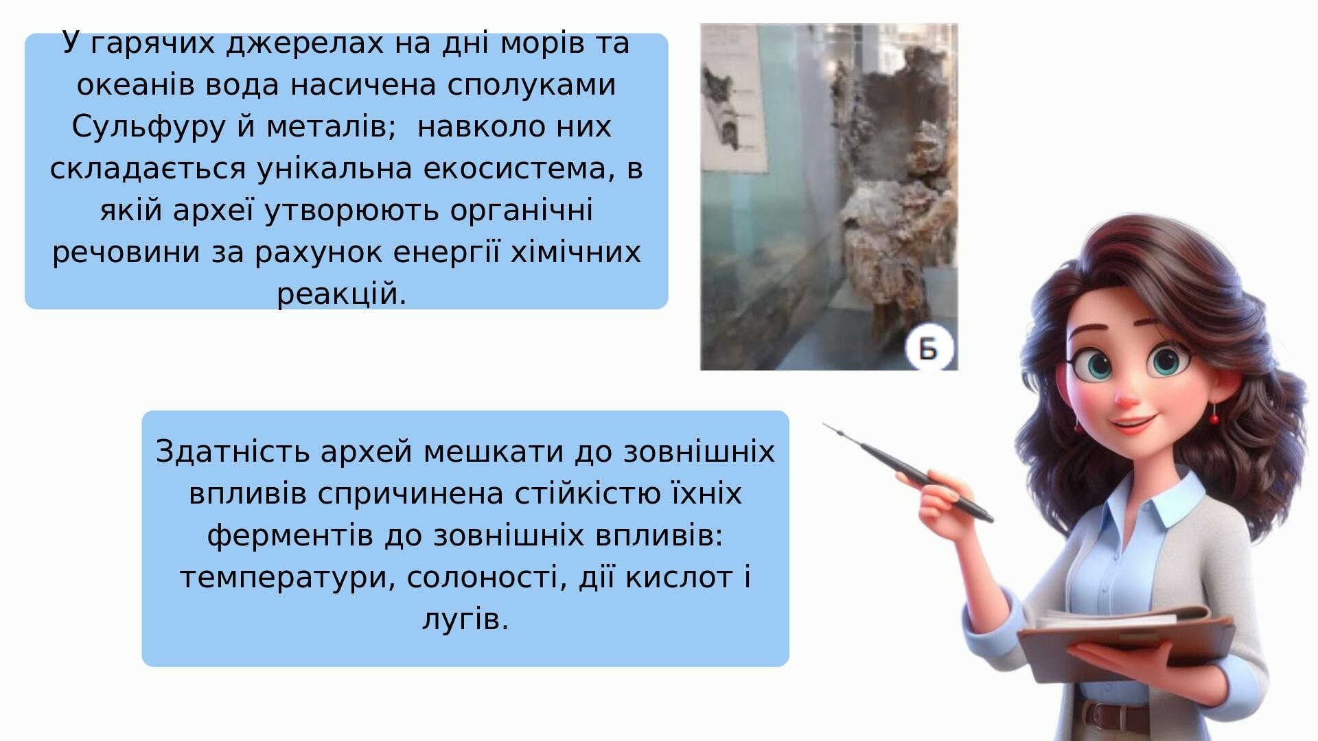 У гарячих джерелах на дні морів та океанів вода насичена сполуками Сульфуру й металів; навколо них складається унікальна екосистема, в якій археї у...