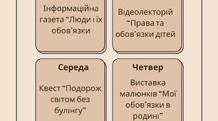 План проведення тижня знань "Я і мої обов'язки"