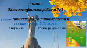 7 клас  Діагностувальна робота №1  з теми: “ВИНИКНЕННЯ ТА СТАНОВЛЕННЯ РУСИ” за підручником В. Власова