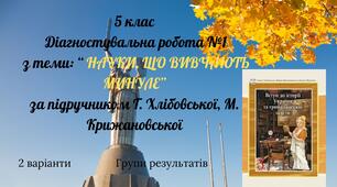 5 клас  Діагностувальна робота №1  з теми: “ НАУКИ, ЩО ВИВЧАЮТЬ МИНУЛЕ” за підручником Г. Хлібовської,  М. Крижановської. Групи результатів, 2 варіанти