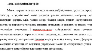 План-конспект "Підсумковий урок" до 5 класу НУШ з української мови