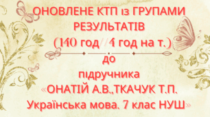 Оновлене КТП із ГРУПАМИ РЕЗУЛЬТАТІВ "Українська мова 7 кл. ОНАТІЙ А.В.,ТКАЧУК Т.П.(140 год / 4 год на тиждень)