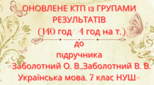 Оновлене КТП із ГРУПАМИ РЕЗУЛЬТАТІВ "Українська мова  7 кл. НУШ.ЗАБОЛОТНИЙ О.В., ЗАБОЛОТНИЙ В.В. "(140 год / 4 год на тиждень)