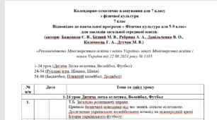 КТП фізична культура 7 клас НУШ