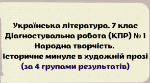 Діагностувальна робота (комплексна підсумкова робота / КПР) з тем "Народна творчість", "Історичне минуле в художній прозі". Українська література 7 клас. 4 групи результатів