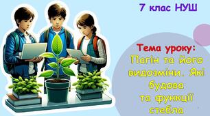Презентація з біології для учнів 7 класу НУШ. Тема уроку: Пагін та його видозміни. Які будова  та функції стебла