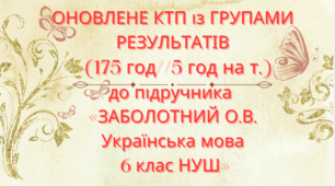 Оновлене КТП із ГРУПАМИ РЕЗУЛЬТАТІВ "Українська мова 6 кл." ЗАБОЛОТНИЙ О. В. та ін. (175 год / 5 год на тиждень)