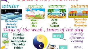 Seasons, months  Days of the week, times of the day
